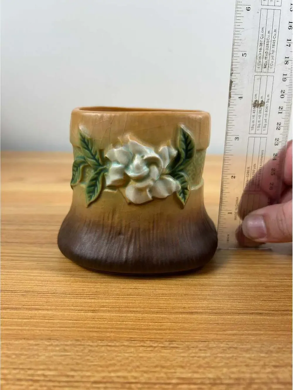 Roseville Art Pottery Mid Century Brown Gardenia Stump Vase 656-3